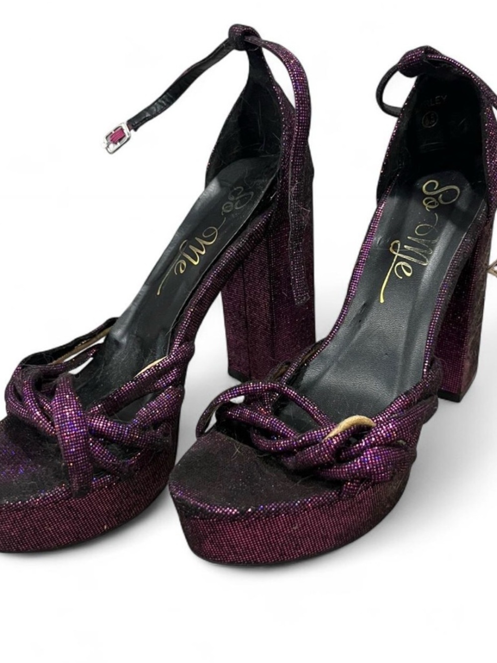 Purple Glitter Platform Block Heel Sandals